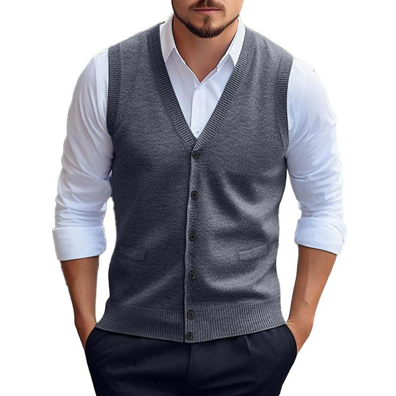 Chaleco tipo cárdigan informal de punto de color liso para hombre