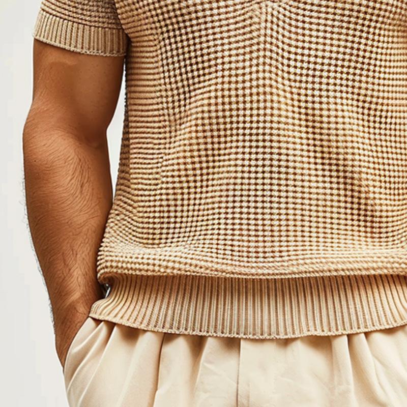 Men's Solid Color Short-sleeved Casual Knitted POLO Shirt 29229845X