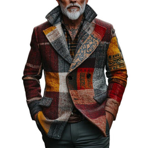 Herren Retro Casual Tweed Plaid Ethno-Stil Bedruckte Jacke
