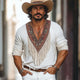 Camiseta vintage de algodón con cuello en V profundo y borlas para hombre