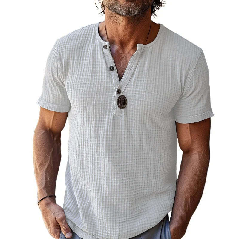 Men's Casual Waffle Henley Neck Slim Fit Short Sleeve T-Shirt