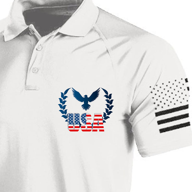 WHITE EAGLE USA NATIONAL EMBLEM PRINT RAGLAN GRAPHIC POLO SHIRT