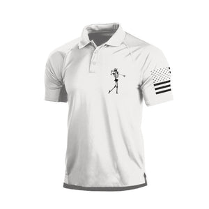 POLO RAGLÁN CON ESTAMPADO DE ESQUELETO PEQUEÑO Y GRÁFICO DE LA BANDERA DE EE. UU.