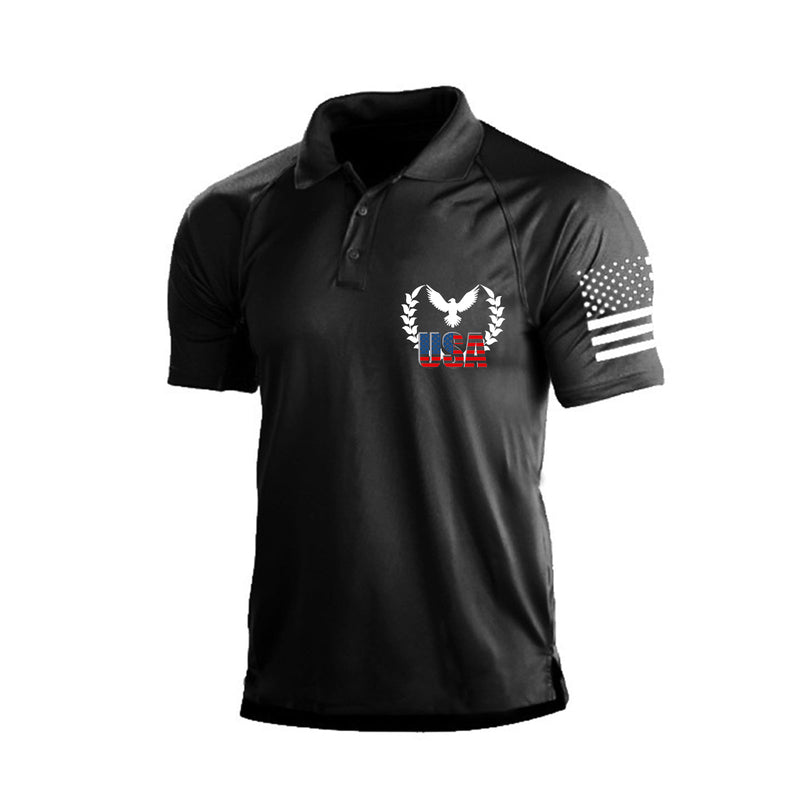 WHITE EAGLE USA NATIONAL EMBLEM PRINT RAGLAN GRAPHIC POLO SHIRT