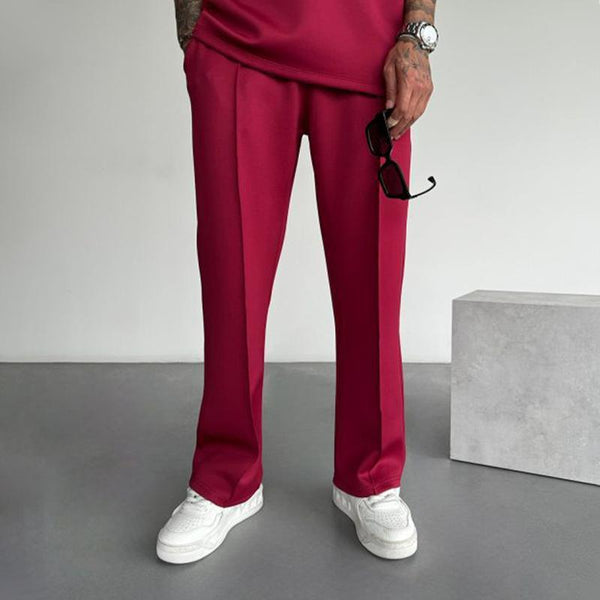 Pantalones casuales rectos con cintura elástica de color liso para hombre