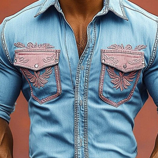 Herrenhemd im Vintage-Western-Cowboy-Stil mit Stickerei