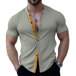 Men's Summer Basic Elastic Slim Short Sleeve Shirt
