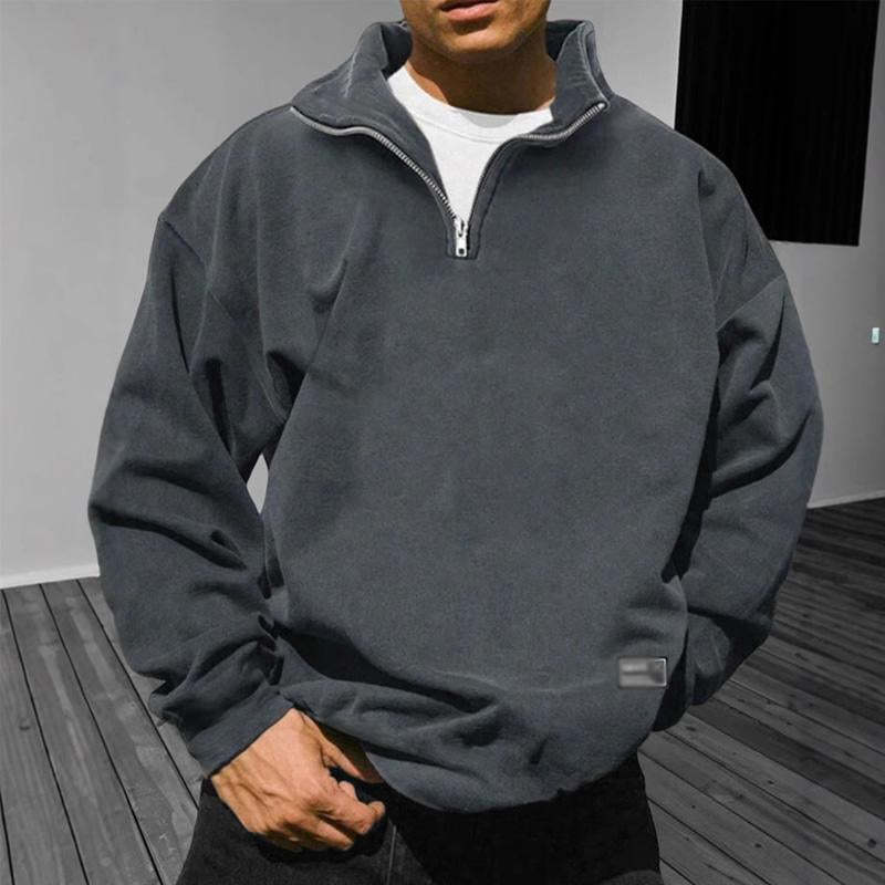 Men's Loose Fleece Stand Collar Solid Color Sweatshirt