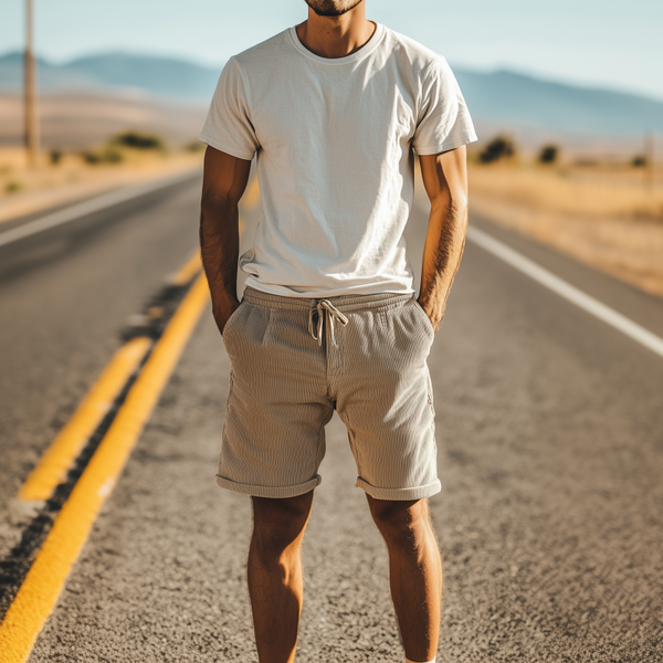 Pantalones cortos clásicos casuales de pana con cintura elástica para hombre