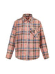 Lettering Print Raw Edge Plaid Shirt