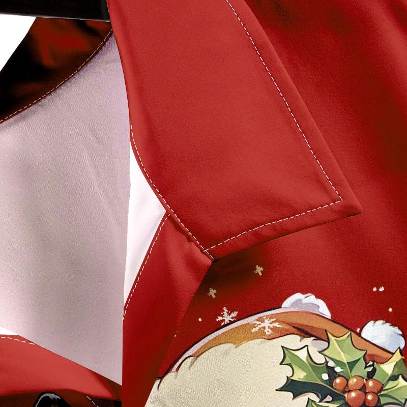 Men's Vintage Casual Santa Claus Christmas Lapel Short Sleeve Shirt