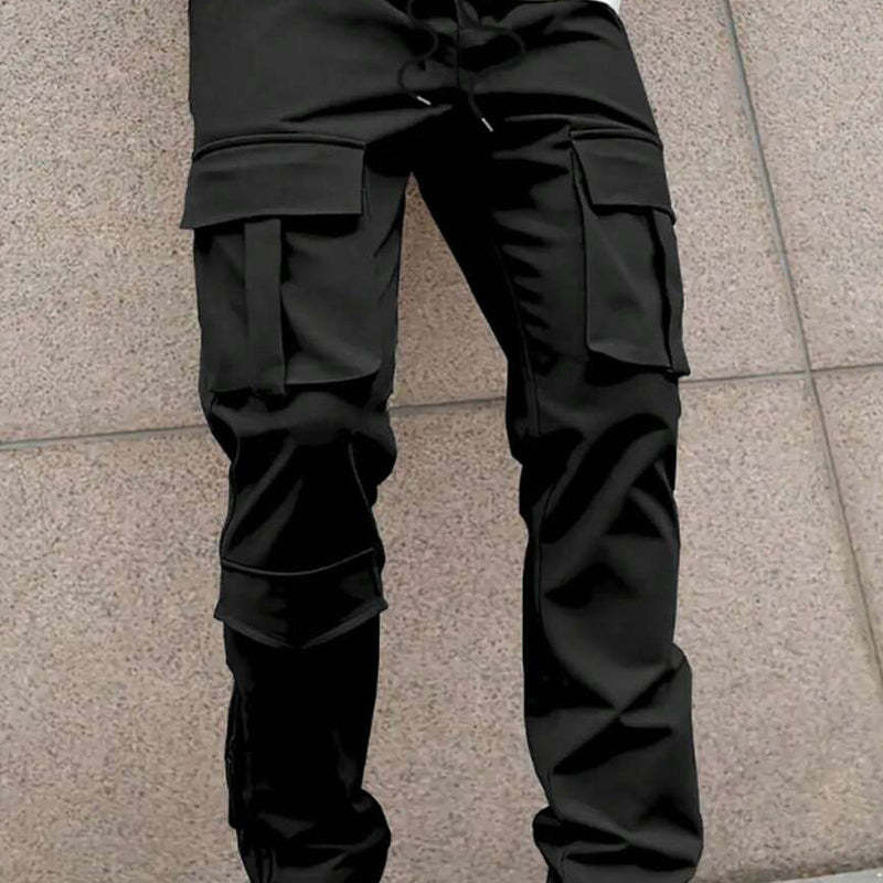 Pantalones cargo casuales multibolsillos de color liso para hombre 
