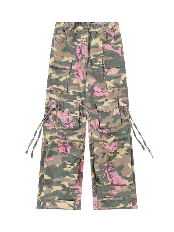 Floral Camouflage Multi Pocket Cargo Pants