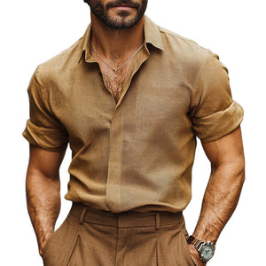 Men's Spring And Autumn Brown Textured Long Sleeve Shirt