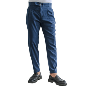Pantalones de traje napolitanos británicos de cintura alta para hombre