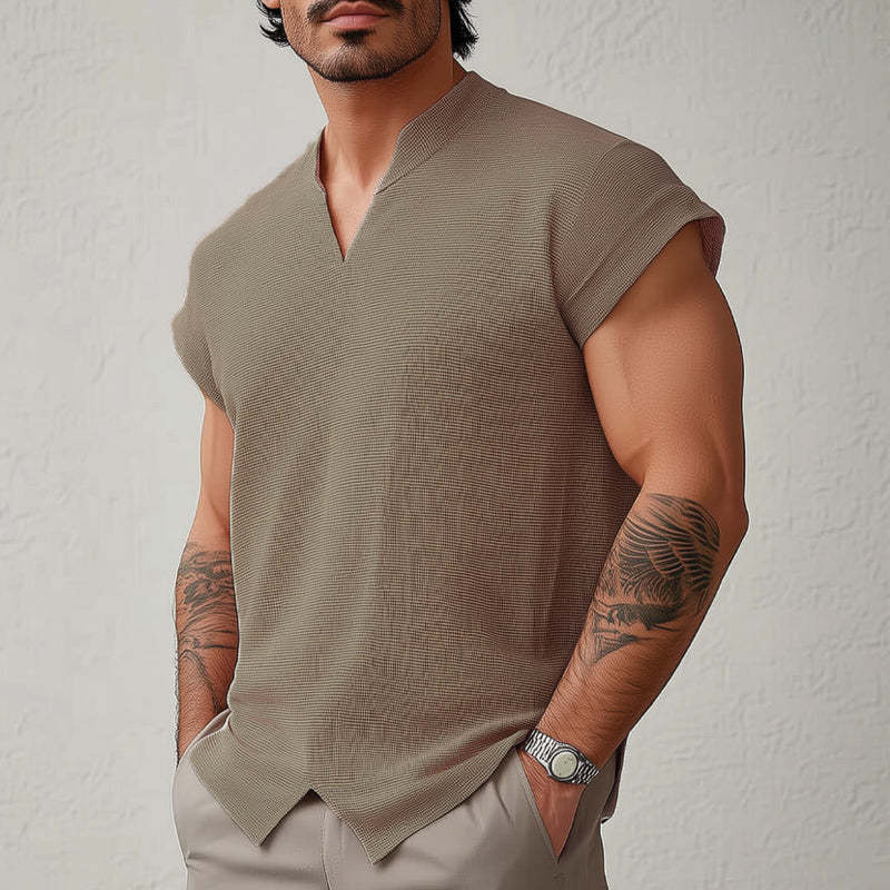 Men's Summer Basic Solid Color Textured Short-sleeved T-shirt