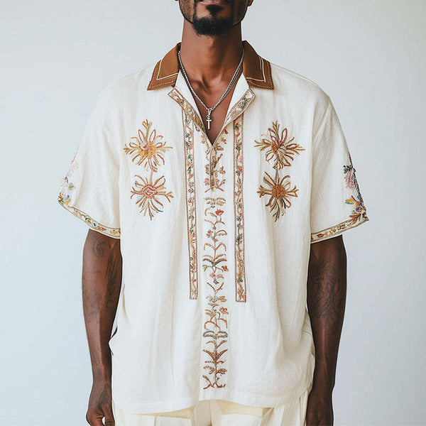 Camisa de manga corta bordada de moda de primavera para hombre