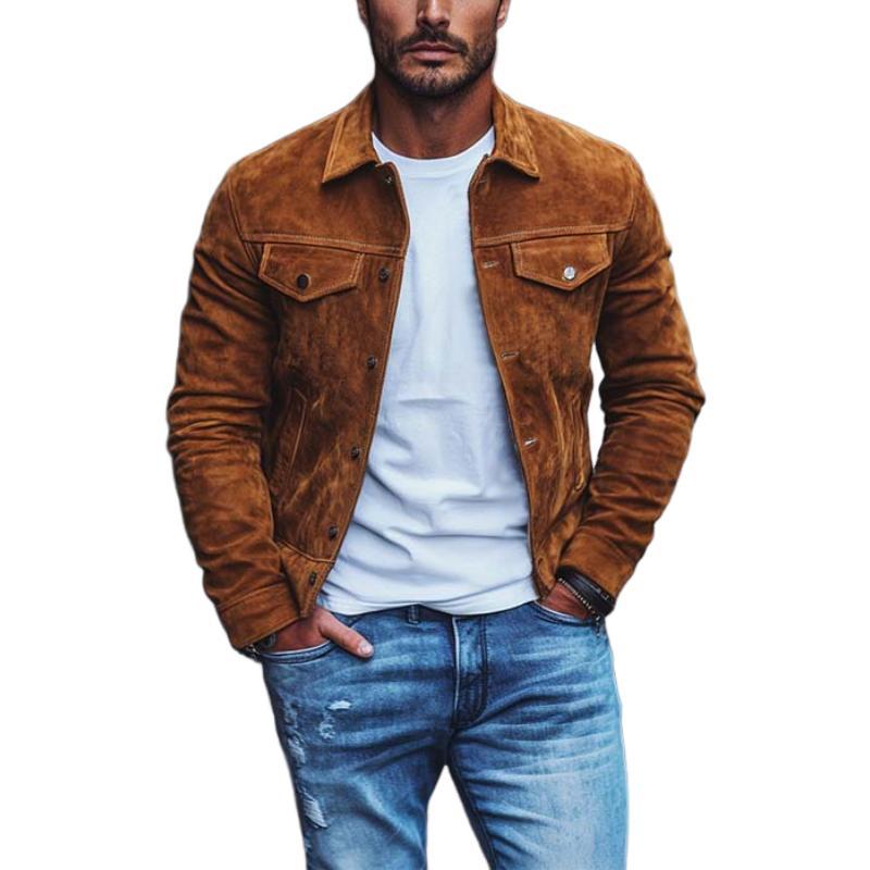Klassische, lässige Wildlederjacke mit mehreren Taschen und schmaler Passform für Herren