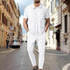 Men's Waffle Solid Color Short Sleeve Shirt And Pants Set