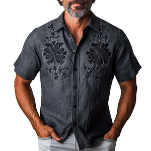 Men's Spring Fashion Vintage Embroidered Short Sleeve Shirt