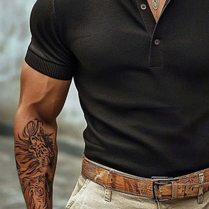 Camiseta informal de manga corta con cuello henley para hombre