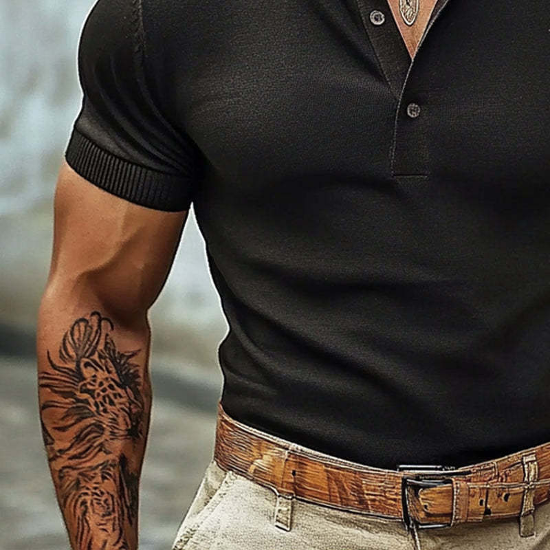 Lässiges Herren-T-Shirt mit Henley-Ausschnitt und kurzen Ärmeln