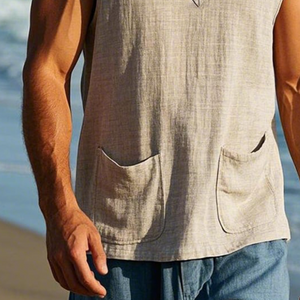 Men's Retro Casual Linen Solid Pocket V-Neck Tank Top