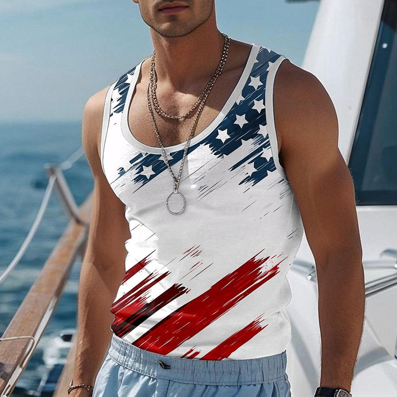 Men's American US Flag T Shirt Vest Top Sleeveless T shirt 3D Print Crew Neck Shirt Vacation Casual Hawaiian Holiday White Summer Spring Clothing Apparel S M L XL XXL XXXL