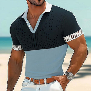 Camiseta de punto con cuello en V y bloques de color de moda de verano para hombre