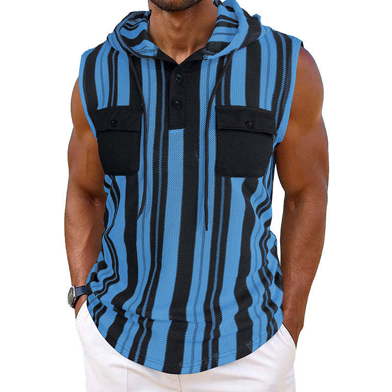 Camiseta sin mangas con capucha y rayas informales para hombre