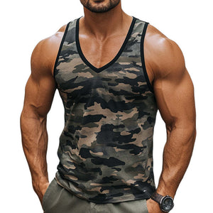 Men's Skin-friendly Breathable V-neck Retro Camouflage Print Tank Top