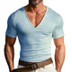 Men's Solid Color Knitted V-Neck Casual Short Sleeve T-Shirt