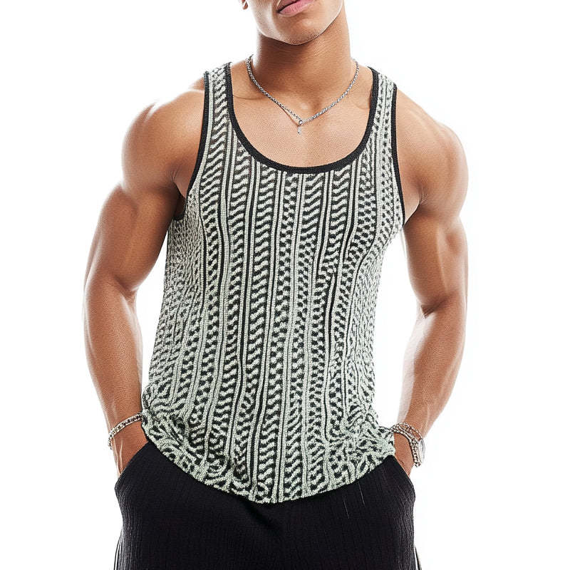Lässiges Jacquard-Strick-Tanktop mit U-Ausschnitt für Herren
