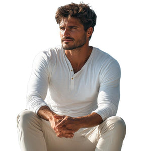 Men's Casual Cotton Blend Henley Neck Slim Fit Long Sleeve T-Shirt