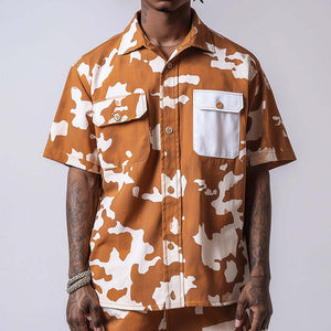 Camisa casual de manga corta con estampado en contraste para hombre