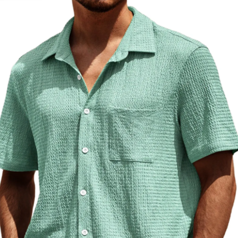 Camisa clásica informal de manga corta con textura para hombre, primavera y verano