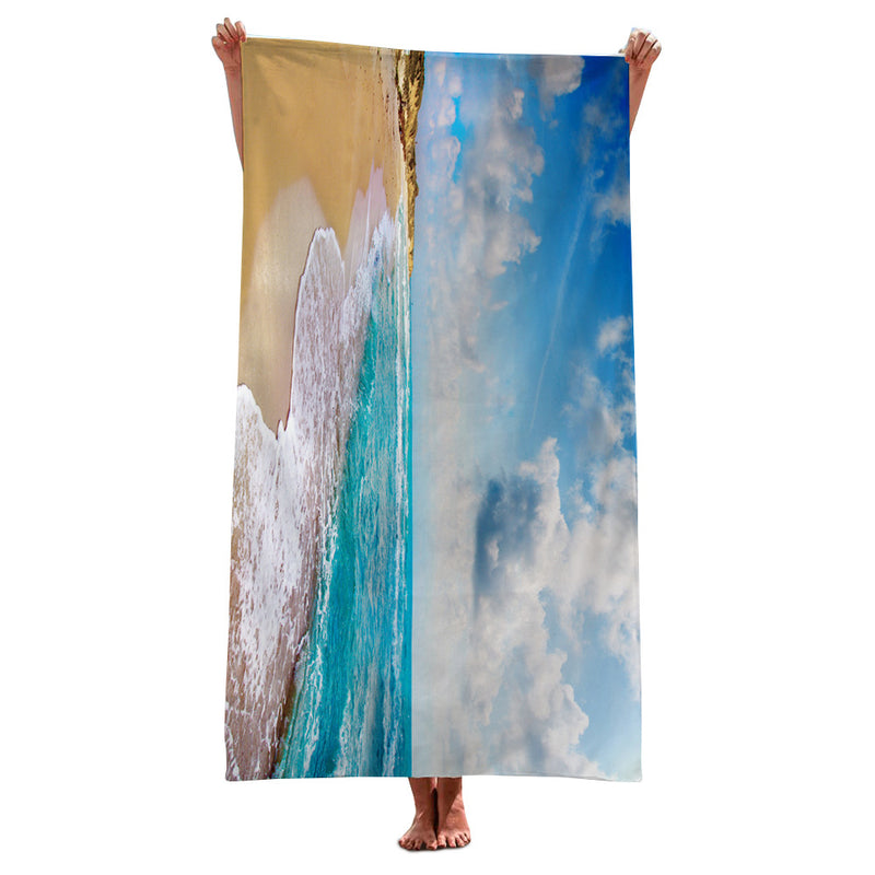 BEACH TOWEL ABSORBS WATER AND DRIES QUICKLY. BEACH TOWEL PROVIDES SHADE, SUN PROTECTION, AND VERSATILE BEACH SHAWL