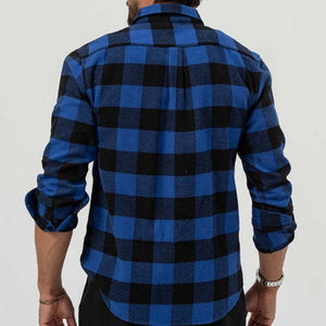 Camisa de manga larga con solapa y bolsillo a cuadros estilo retro informal para hombre