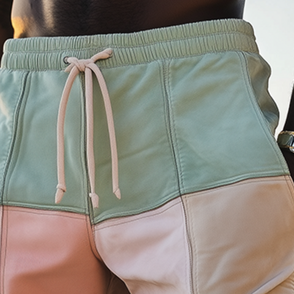 Pantalones cortos de playa de gamuza con cintura elástica y costuras de colores contrastantes para hombre, moda de primavera y verano