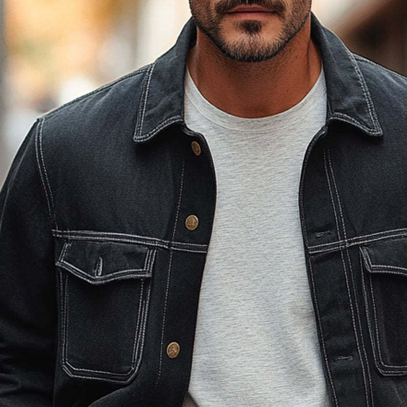Men's Solid Denim Lapel Jacket MTA1724C7X
