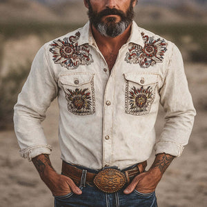 Men's Solid Twill Embroidered Long Sleeve Shirt