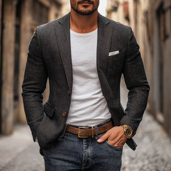 Men's Casual Linen Notch Lapel Single-breasted Slim-fit Blazer