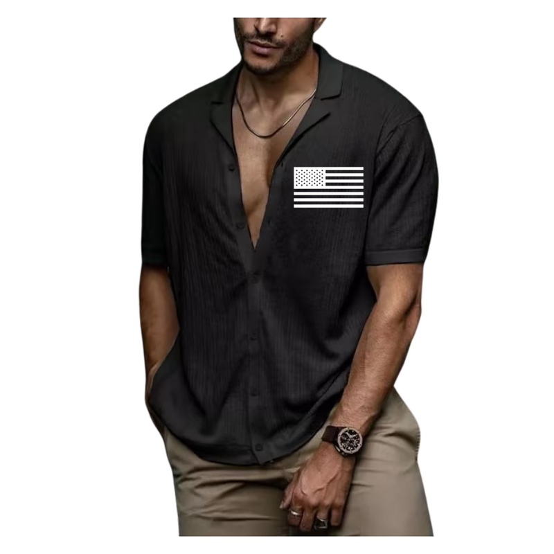 USA FLAG MEN'S SOLID COLOR SOFT FABRIC CASUAL SHIRT