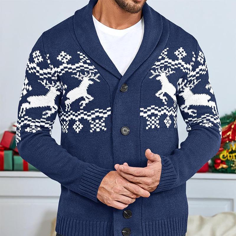 Men's Elk Jacquard Knit Cardigan Jacket