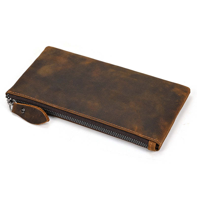 Cartera larga vintage de piel de Caballo Loco con cremallera de gran capacidad para hombre 