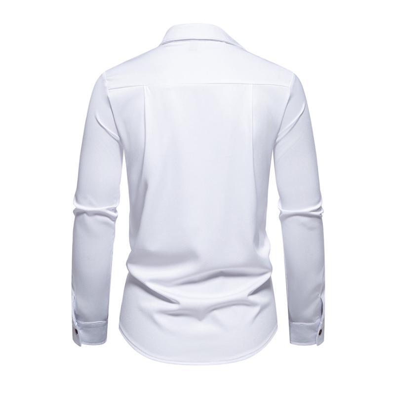 Men's Casual Lapel Slanted Placket Asymmetric Slim Fit Long Sleeve Shirt