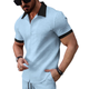 Camisa de manga corta ajustada con solapa de jacquard en contraste retro para hombre