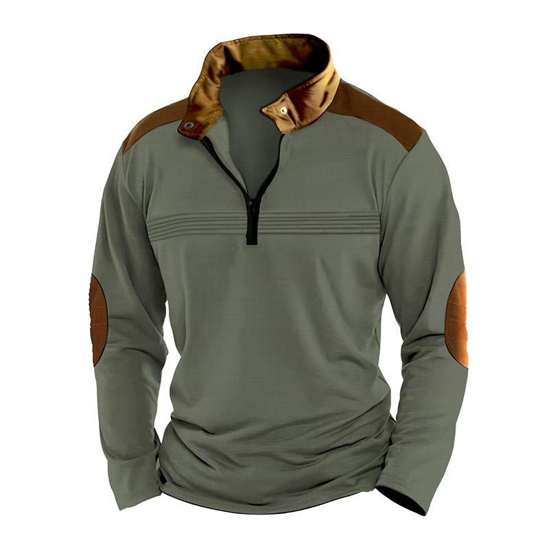 Men's Colorblock Zipper Stand Collar Long Sleeve Casual Sweatshirt
