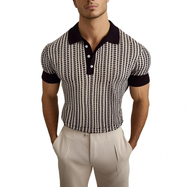 Men's Retro Contrast Print Lapel Slim Short Sleeve Polo Shirt MTA1848C9M