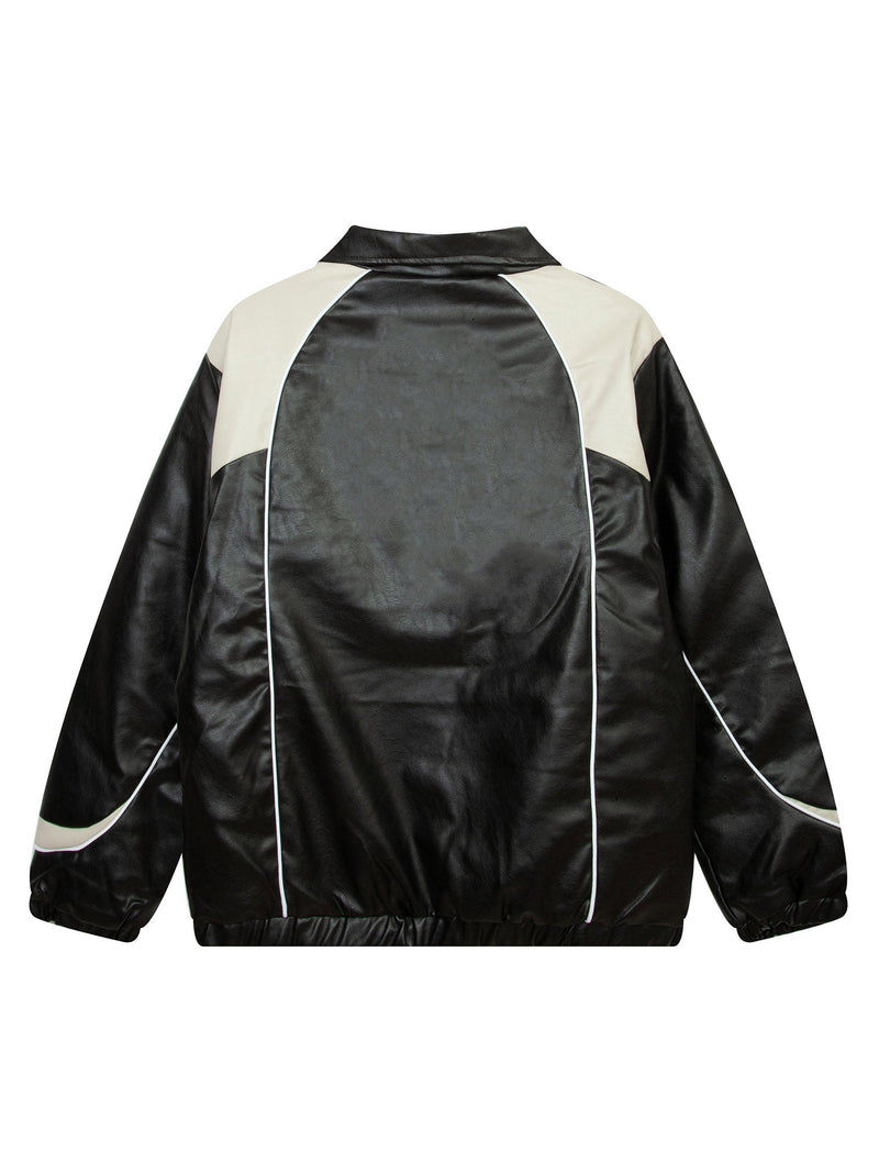 Racing Style Patchwork Leather Jacket